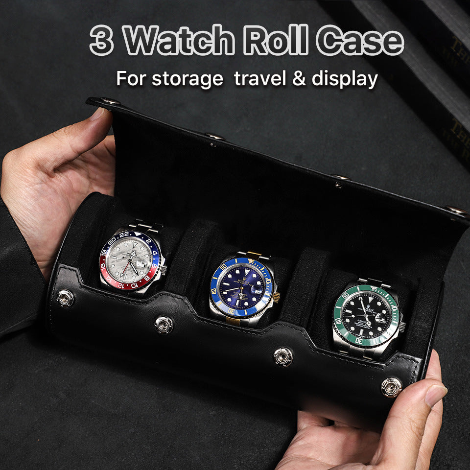 Shockproof Three Slot Mechanical Watch Storage Box Genuine Leather