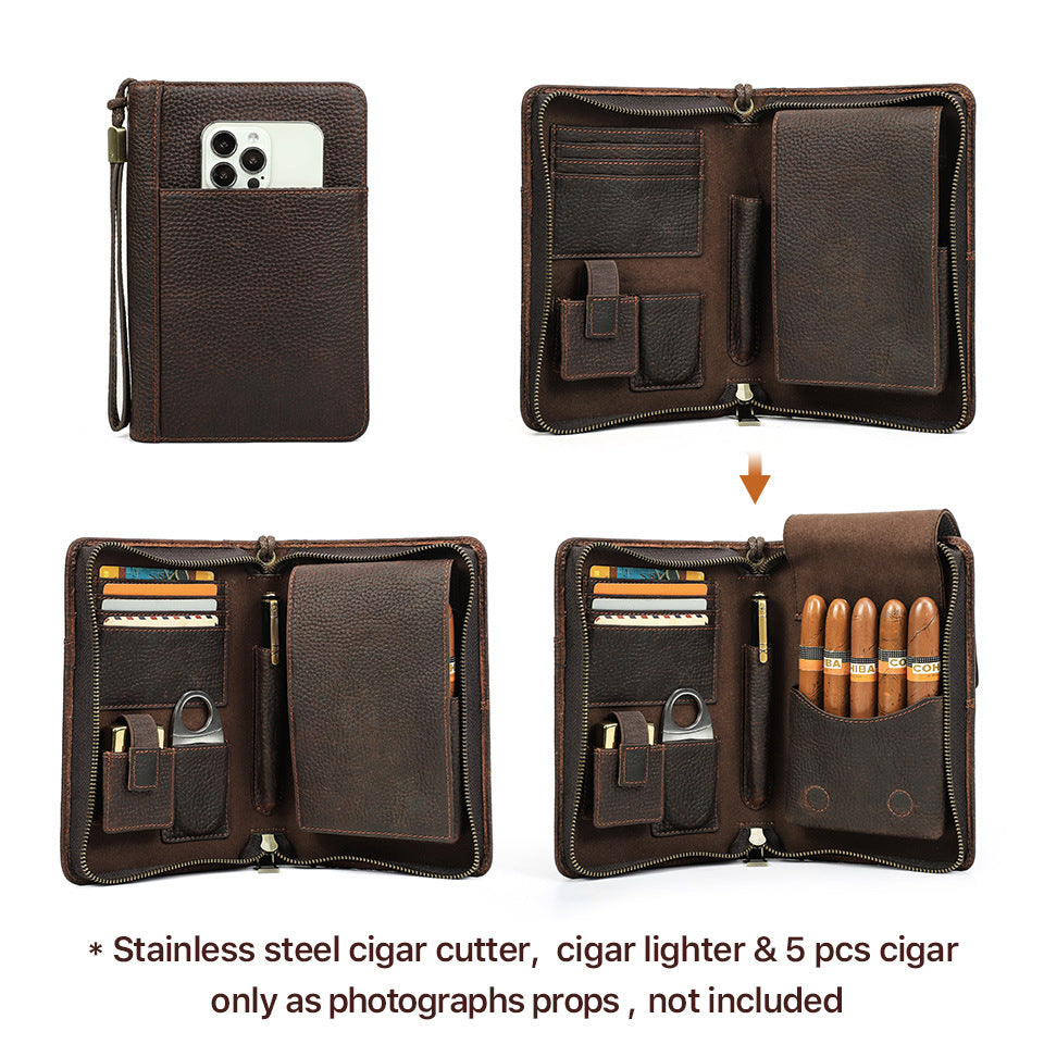 Vintage Leather Multi-Purpose Cigar Set Box