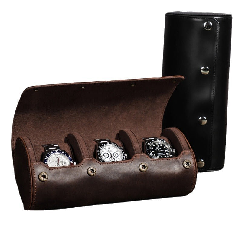 Shockproof Three Slot Mechanical Watch Storage Box Genuine Leather