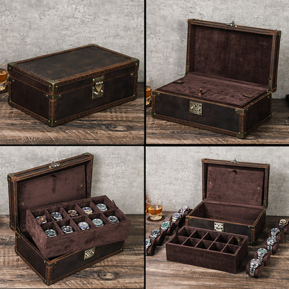 Handmade cowhide watch collection box