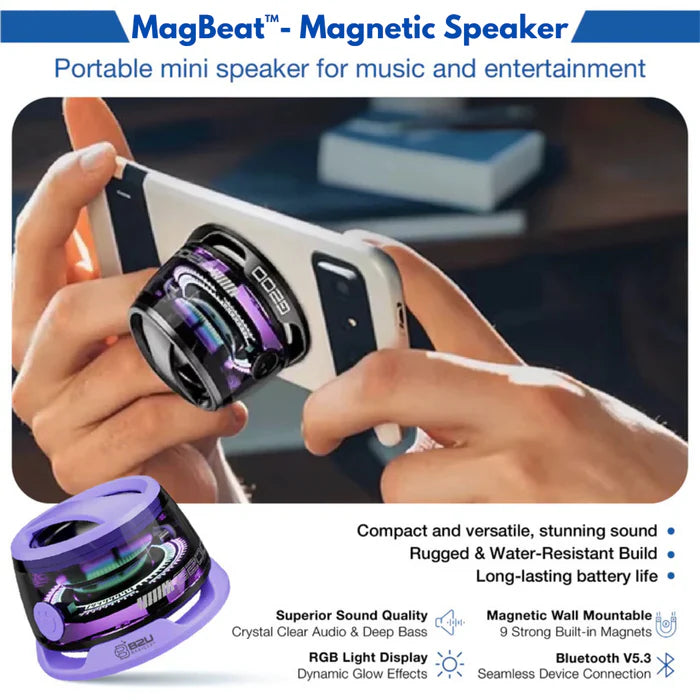 MagBeat™ – Stick, Shine & Sound with Waterproof Bass & RGB Glow