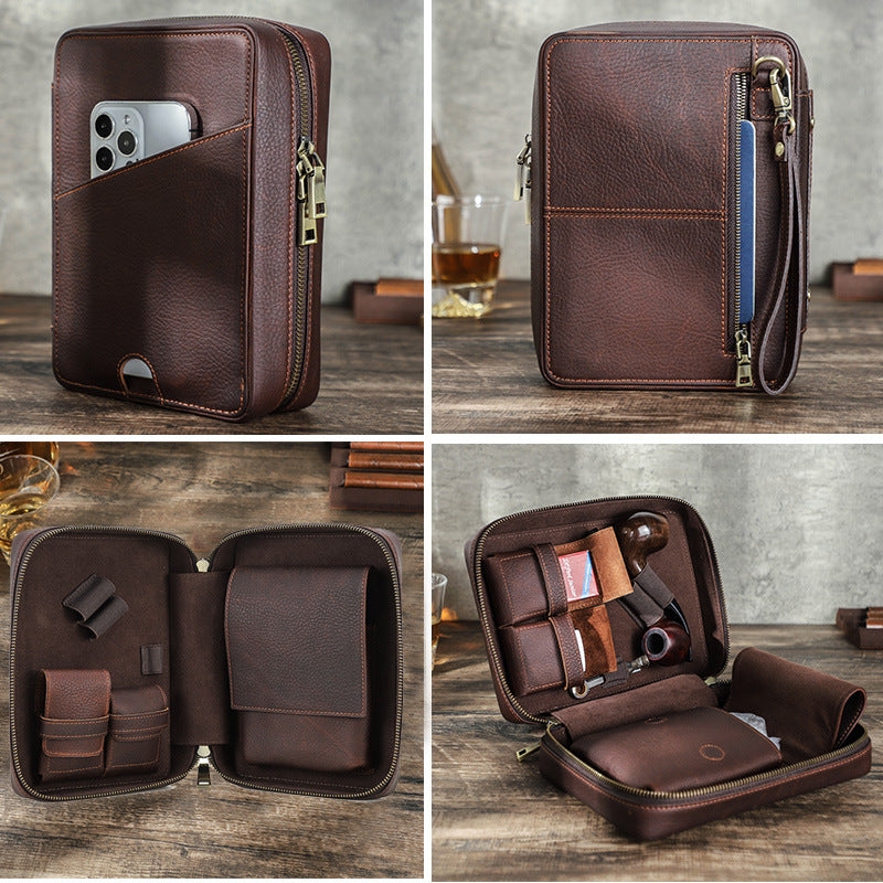 Retro cowhide smoking accessories storage bag