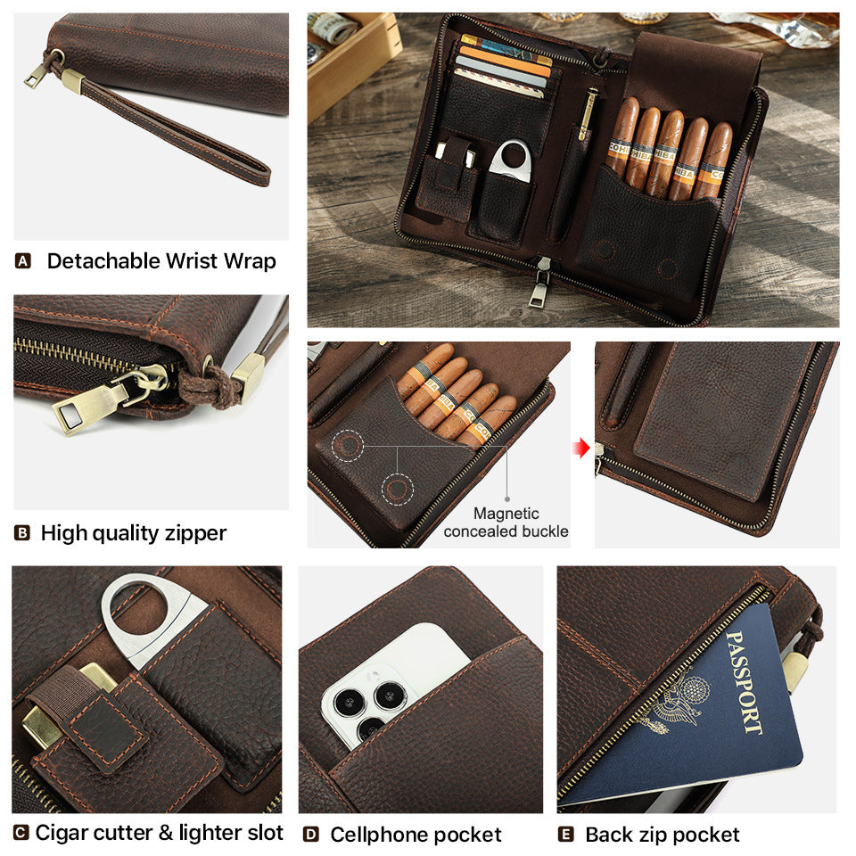 Vintage Leather Multi-Purpose Cigar Set Box