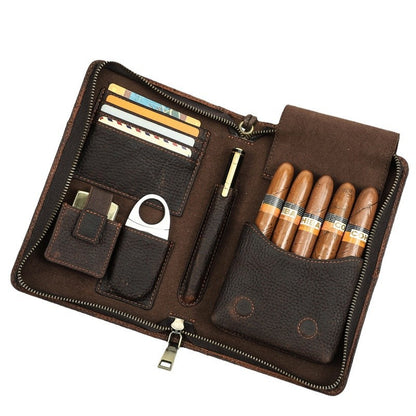 Vintage Leather Multi-Purpose Cigar Set Box